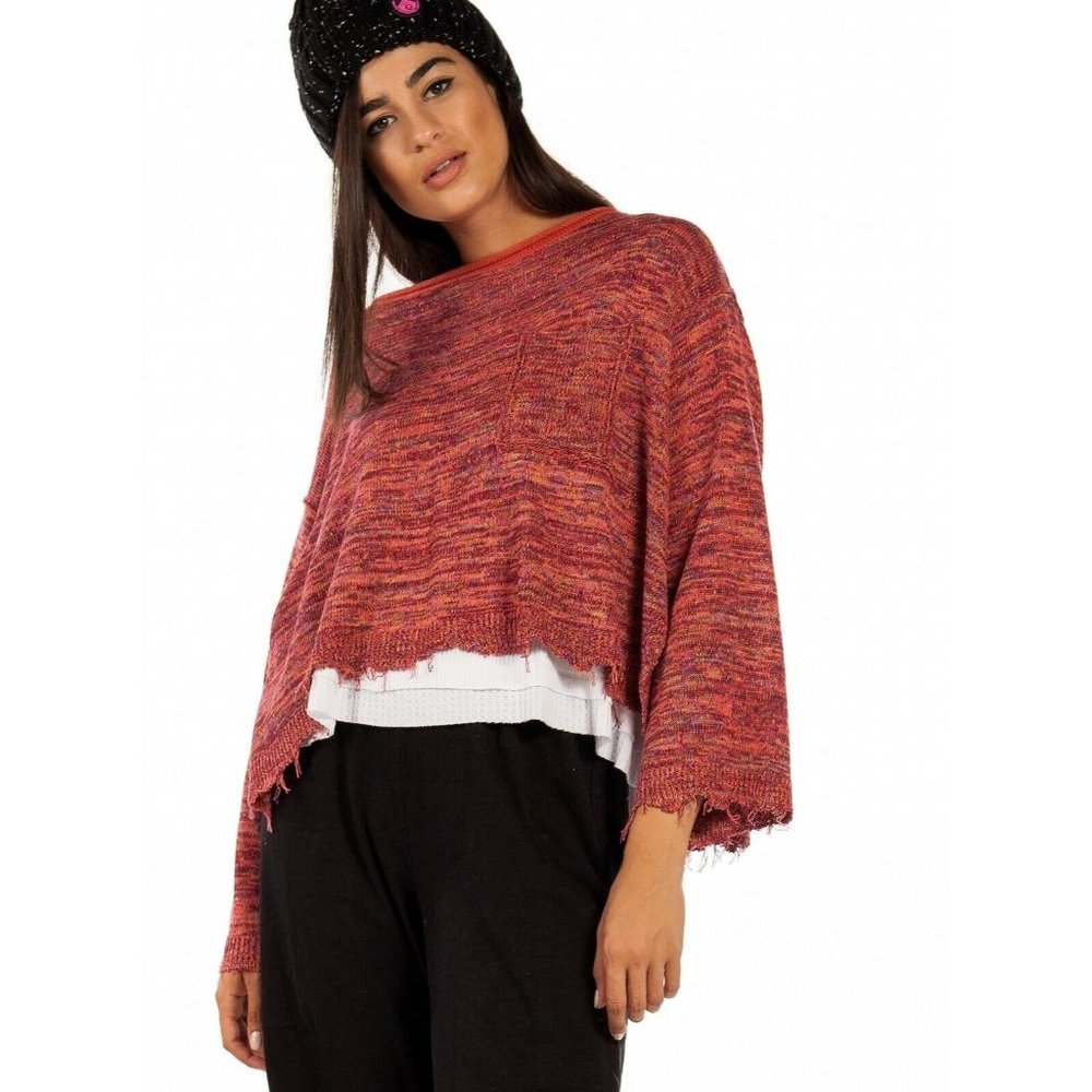 Free People NWT $128 XS Prism Space Dye Pullover Sweater Coral Combo